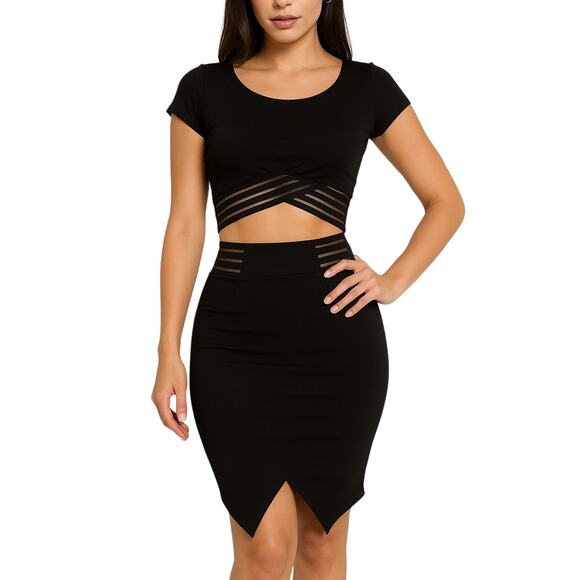 Revolve Love J Two Piece Dress Matching Set Sexy Crop Top & Mini Skirt Small - Picture 1 of 5